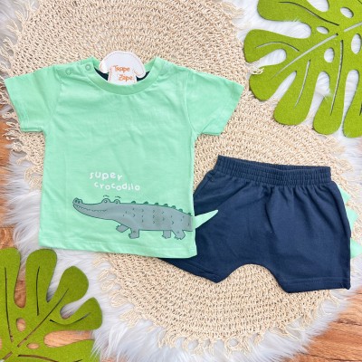 Conj. Camiseta Super Crocodilo e Bermuda - Verde e Marinho